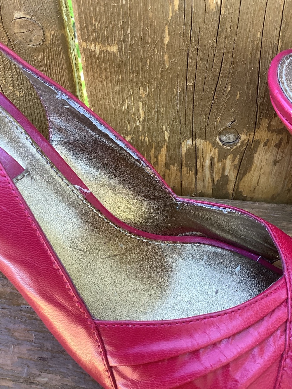 Y2K Bandolino Fuchsia Pink Leather Slingback Peep Toe Heels Size 8 - Picture 10 of 12